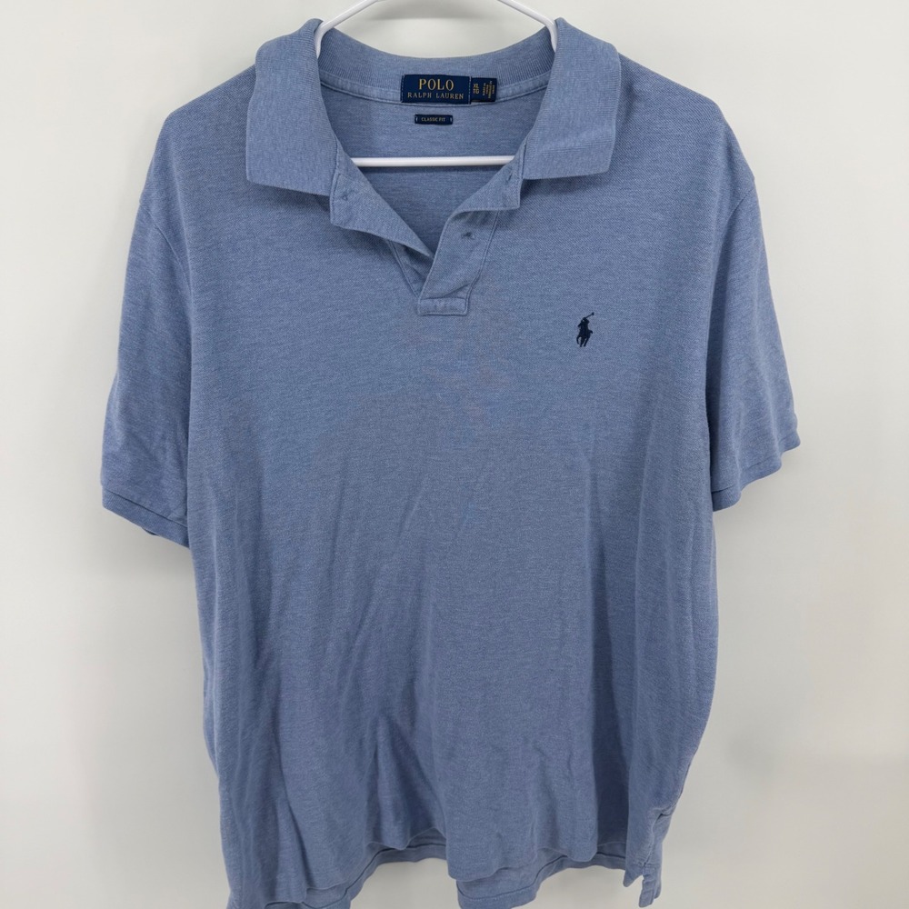 Polo Ralph Lauren Mens XL Classic Fit Short Sleeve Polo Shirt Light Blue Heather